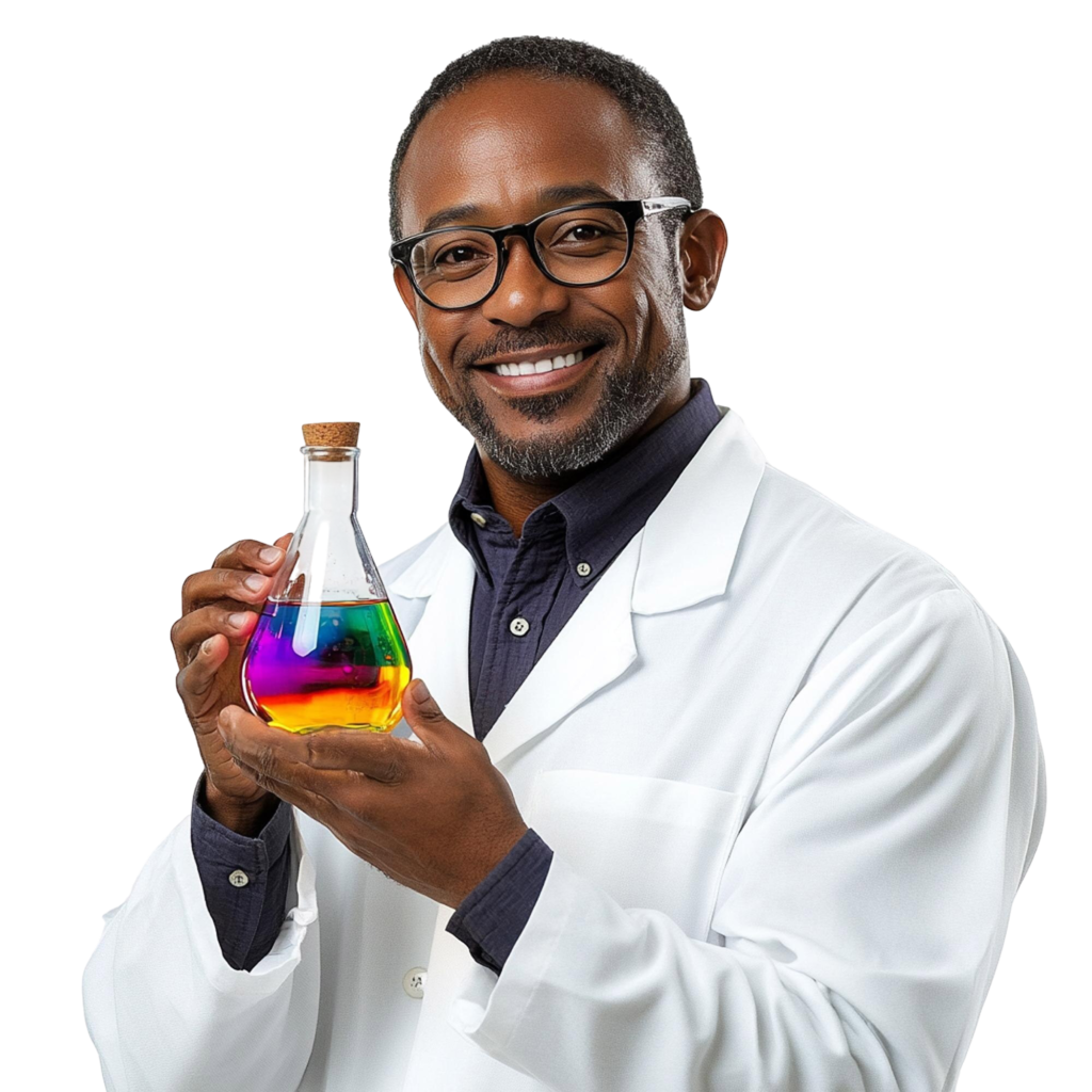 man holding bottle multicolored liquid